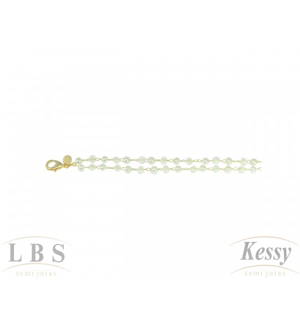 Pulseira LBS & Kessy Folheado Pedra + Pérola - 19cm Ajustável