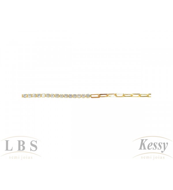 Pulseira LBS & Kessy Folheado Pedra + Corrente - 19cm Ajustável