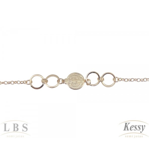 Pulseira LBS & Kessy Folheado Ajustável Argolas + Medalhão - 19cm