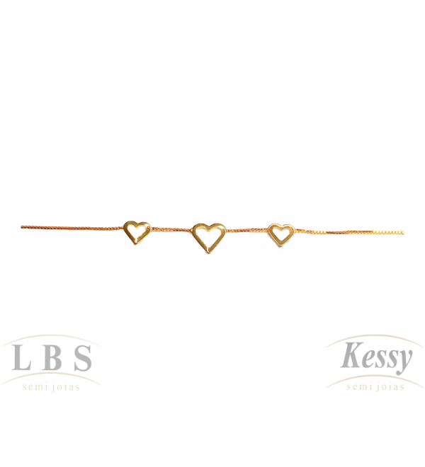 Pulseira Infantil LBS & Kessy Folheado Coração Vazado - 15cm