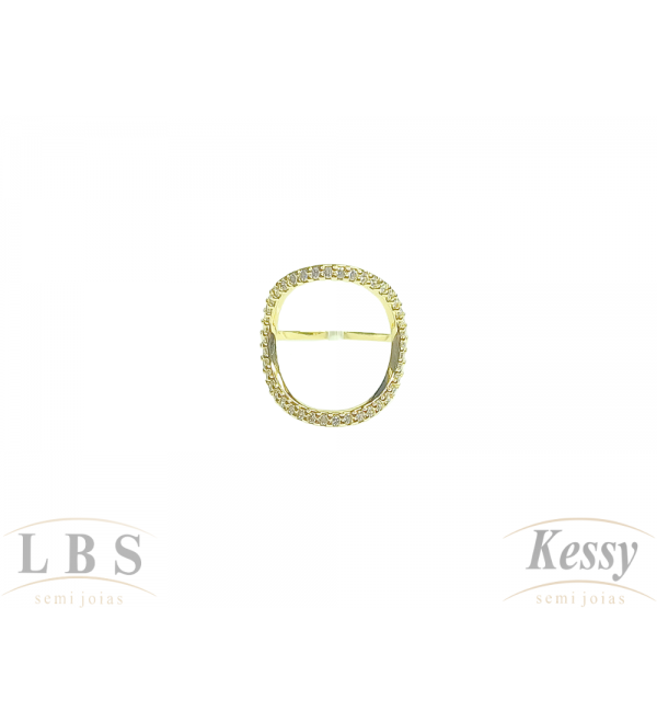 Anel LBS & Kessy Folheado Círculo Vazado + Micro Zircônia