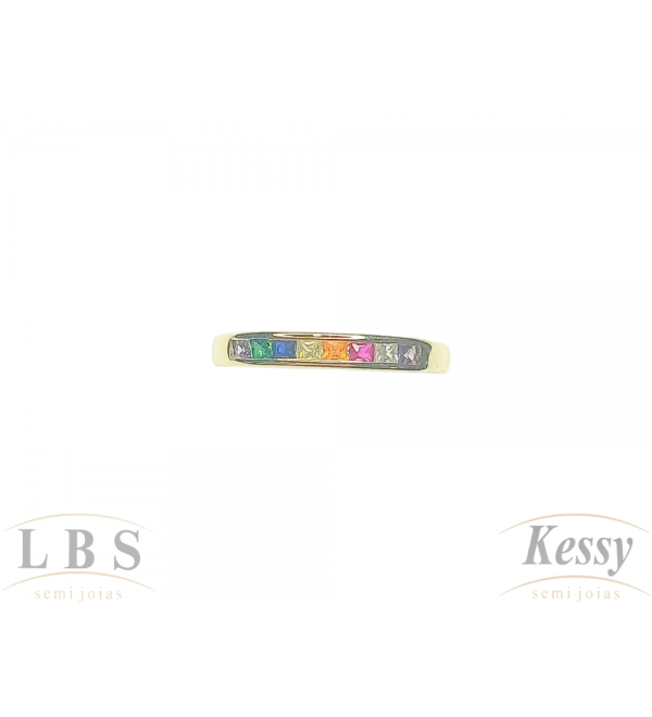 Anel LBS & Kessy Folheado Pedras Coloridas