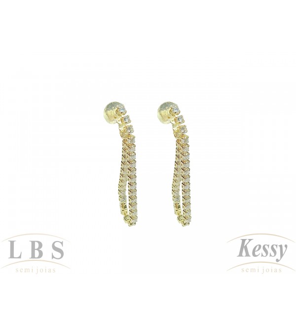 Brinco LBS & Kessy Folheado Pedras + Pendente - 3,5cm