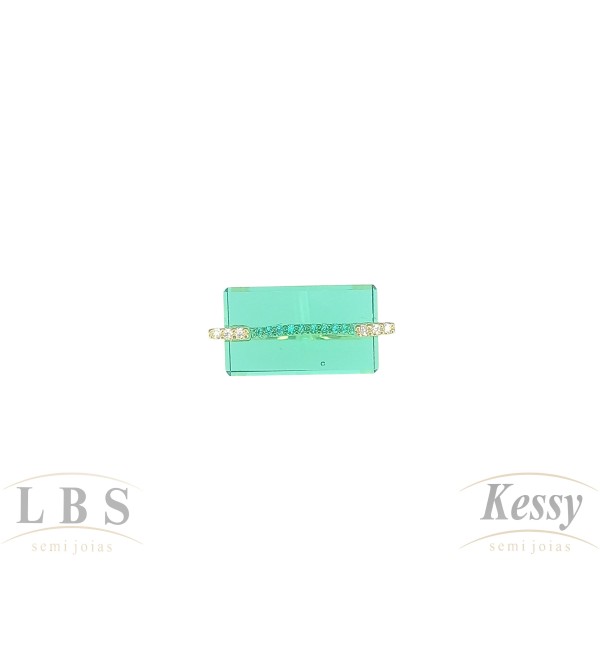 Anel LBS & Kessy Folheado Pedra Verde