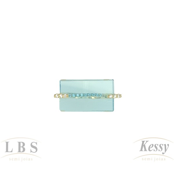 Anel LBS & Kessy Folheado Pedra Azul